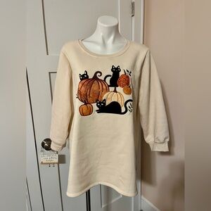 Cat and pumpkin 3/4 length sleeve sweatshirt